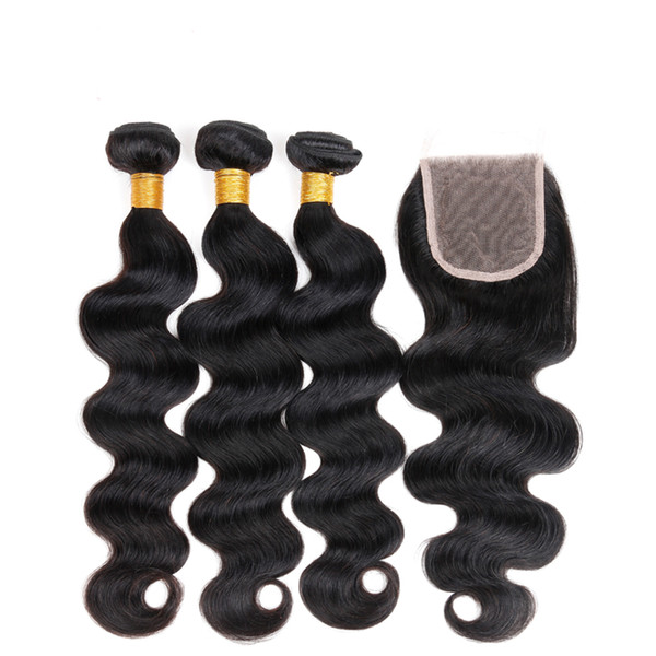 Brazilian Body Wave Virgin Hair 3 Bundles With Closure Free Part 100% Unprocessed Human Hair Remy Hair Extensions Natural Color 100g/pcs By