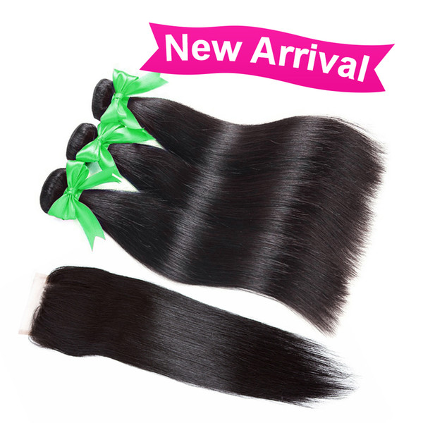 Musi 8A Virgin Human Hair Bundles with Closure Brazilian Straight Hair with Closure Human Hair Weave Straight Bundles with Closure