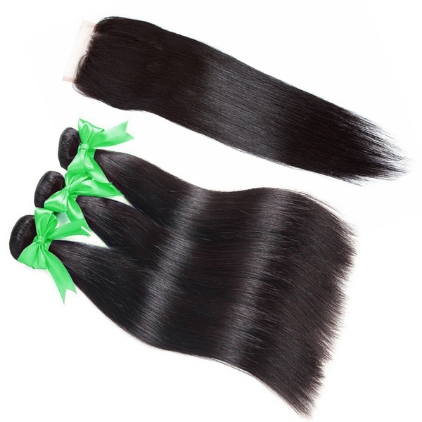 Musi Brazilian Hair Bundles with Closure Human Hair Weave Bundles with Closure Brazilian Straight Hair 3 Bundles With closure Tangle Free