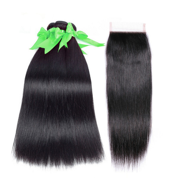 Musi Brazilian Human Hair Weave Bundles With Closure Straight Human Hair 3 Bundles with Closure Human Hair Extension 