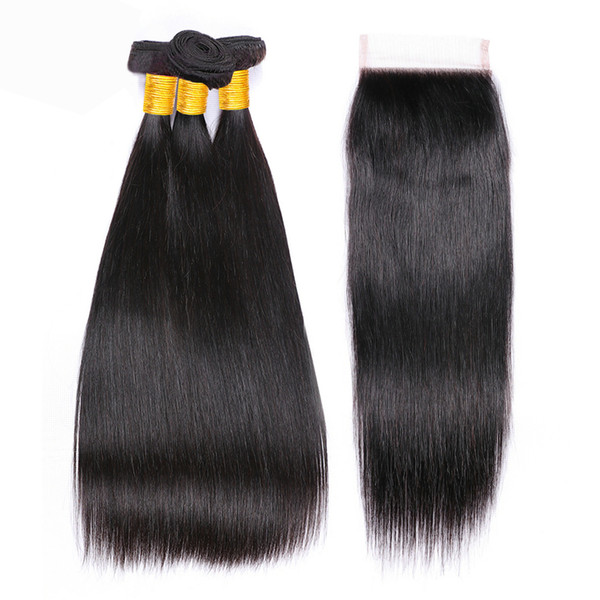 Musi 7a straight virgin hair bundle with closure brazilian human hair 3bundles with closure Straight Human hair Weave bundles extension