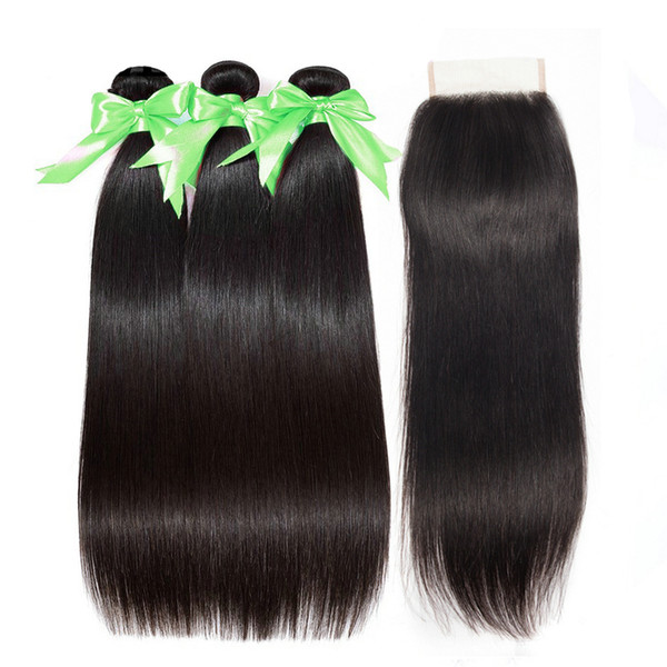 Musi brazilian hair straight 3 bundles with closure human hair extension with closure brazilian virgin hair straight weave silky and soft