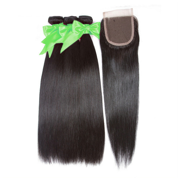 Musi brazilian hair 4 bundles straight weave with closure Human Hair Bundles with closure 100% Unprocessed Braizlian Straight Hair extension