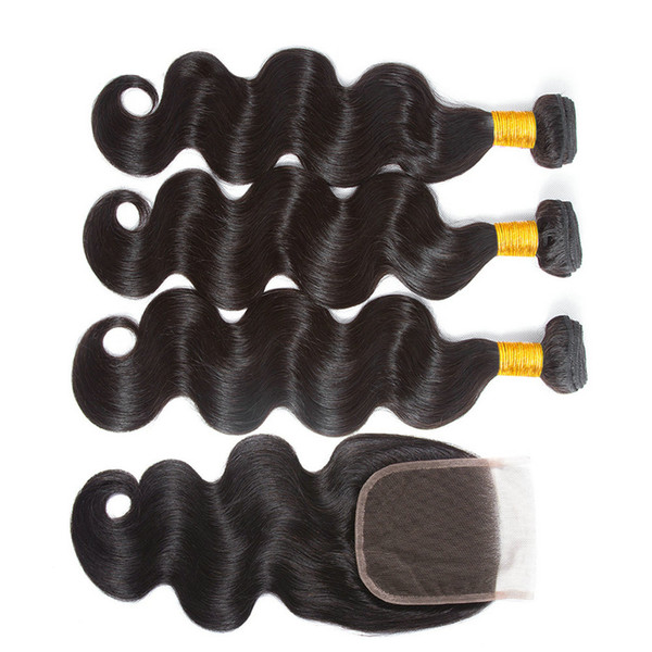 Brazilian Body Wave Bundles with Closure Human Hair 8A Virgin Brazilian Human Hair Extension Can Be Dyed