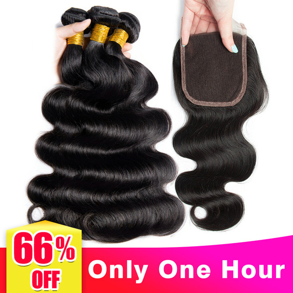 100% unprocessed Brazilian Human Hair Body wave Bundles with closure 8A Virgin Hair Bundles with Closure 4*4 Free 