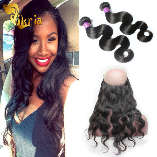 Peruvian Malaysian Indian Body Wave 360 Lace Frontal Closure with Hair Weave Bundles 2 Pcs Hair Extensions with 360 Closure Human Hair Wefts