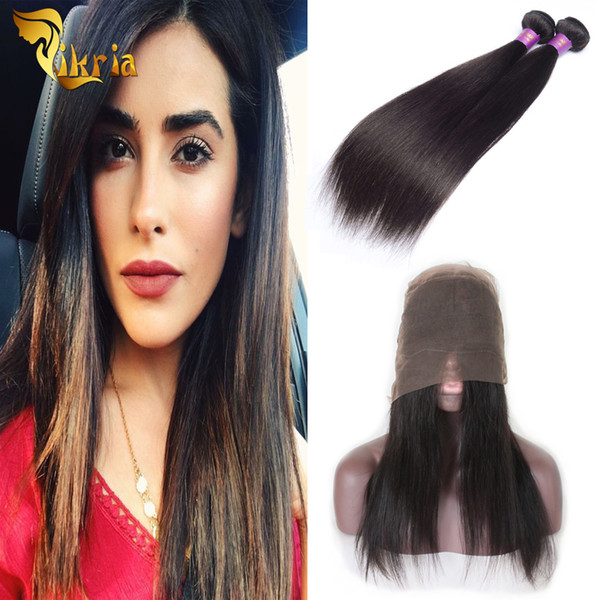 Brazilian Indian Peruvian Malaysian Straight 2 Pcs Human Hair Wefts With 360 Lace Frontal Straight Human Hair Wefts With Lace Frontal