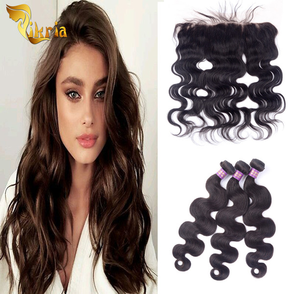 Body Wave Human Hair Brazilian Indian Peruvian Malaysian 3 Bundles Weave Human Hair Wefts With 13x4 Lace Frontal Narural Black Color