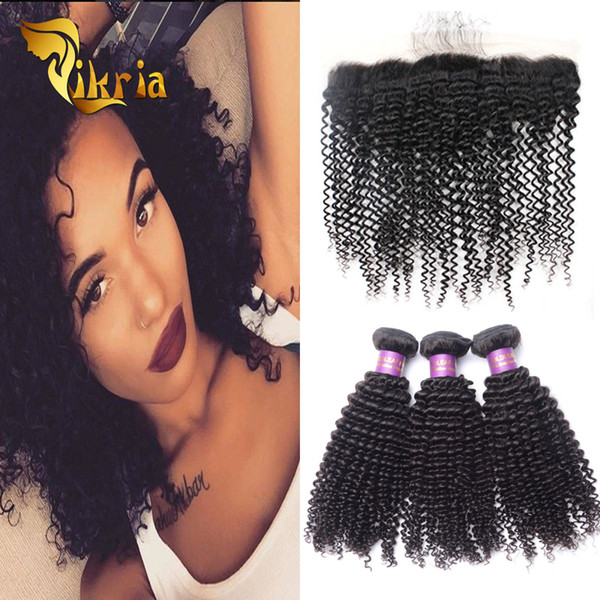 Mongolian Kinky Curly Hair Indian Peruvian Malaysian Brazilian Human Hair Extensions 3 Bundles With 13x4 Lace Frontal Human Hair Bundles