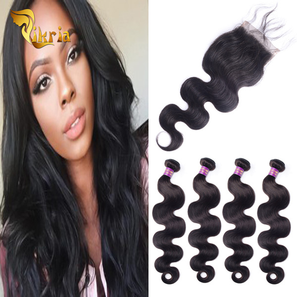 Body Wave Hair Weaves Human Hair 3 Bundles With 4x4 Weaves Closure Brazilian Virgin Hair Indian Malaysian Peruvian Extensions