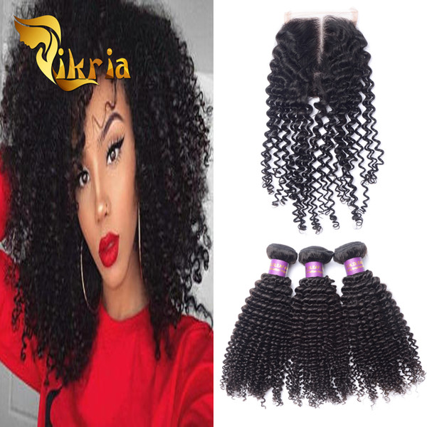 Mongolian Kinky Curly Hair Remy Human Hair Weave Indian Malaysian Peruvian Brazilian Virgin Hair 3 Bundles With 4x4 Weaves Closure