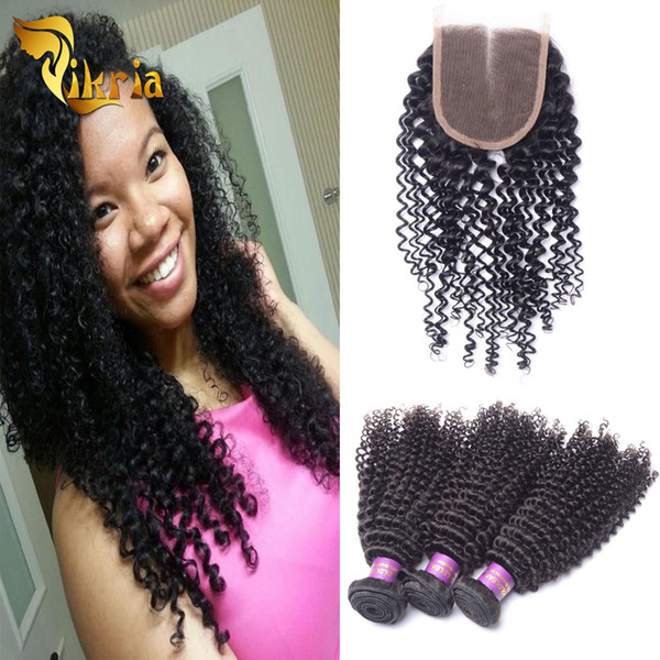 Brazilian Kinky Hair Unprocessed Virgin Human Hair 3Bundles With Lace Closure Malaysian Indian Peruvian Human Hair Wefts With Closure