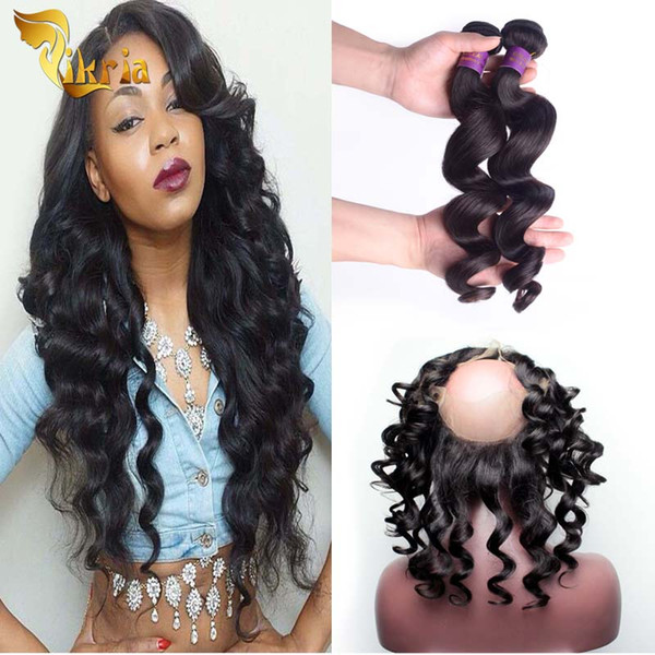 Loose Wave 360 Lace Frontal With 2 Bundles Unprocessed Brazilian Indian Malaysian Peruvian Human Hair Wefts With 360 Lace Frontal Closures