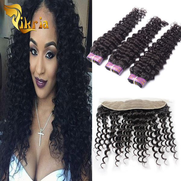 Malaysian Deep Wave Human Hair Bundles With Frontal Indian Brazilian Peruvian 13x4 Lace Frontal Closure With Human Hair Wefts Extensions