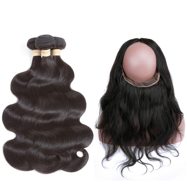 Pre Plucked 360 Lace Frontal Body Wave Brazilian Frontal Closure with Baby Hair Natural Black 100% Virgin Human Hair Extension