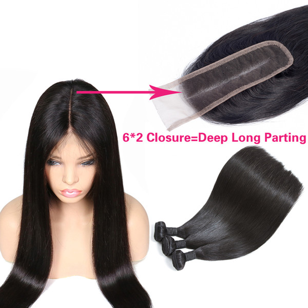 Peruvian Hair Bundles With Closure 6*2 Deep Parting Middle Part Cheap Human Hair Bundles With Closure 9A Remy Natural Black Hair Extensions