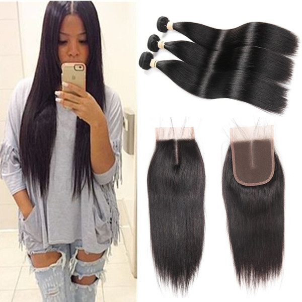 3 Bundles Human Hair Bundle Lace Closure 8A Grade Brazilian Virgin Straight Hair with Closure Brazilian virgin hair with closure ALOT