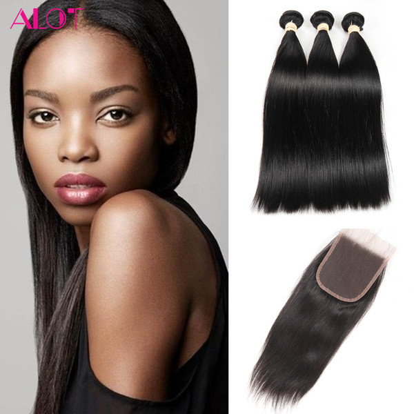 Brazilian Virgin Straight Hair with Closure 3 Bundles Human Hair Bundle Lace Closure Unprocessed Brazilian virgin hair with closure ALOT