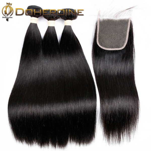 Brazilian Hair Weave Bundles Straight 3 Bundles With Lace Closure 100% Human Hair Bundles With Closure length8-26inch