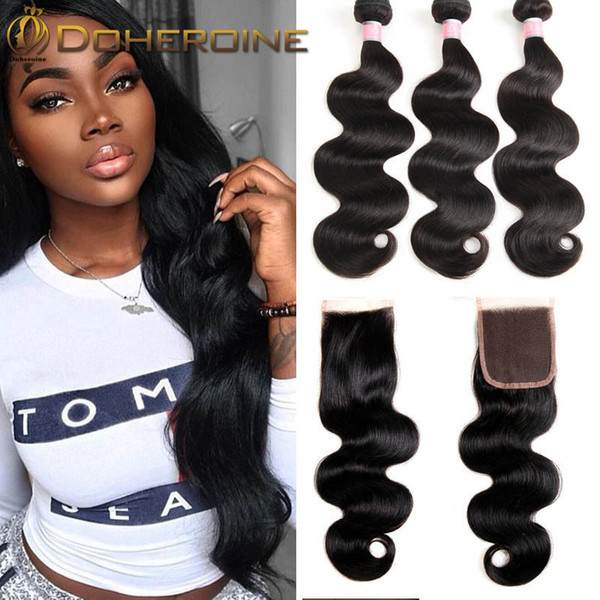 Brazillian body Hair 4x4 Lace Frontal Closure With Bundles Brazilian Body Wave Human Hair Bundles With Lace Closure Non-Remy