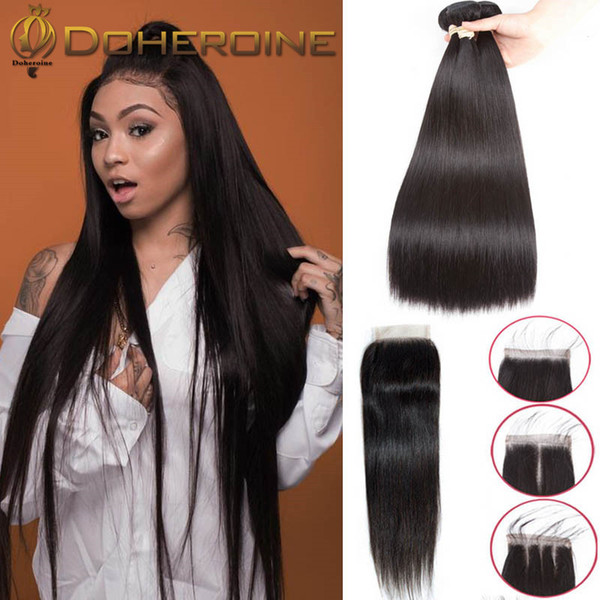 Brazilian Straight Hair Bundles With Closure Non Remy Human Hair 3 Bundles With Closure Peruvian Hair Bundles With Closure