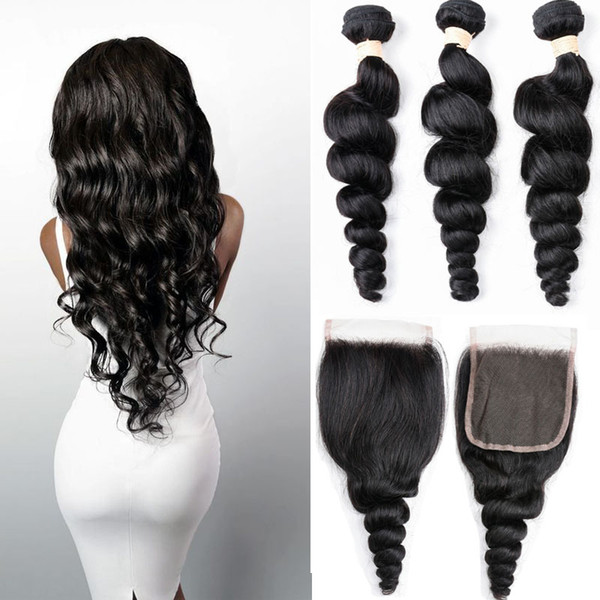 Beaudiva Peruvian Loose Wave 3/2 Bundles With Closure 100% Human Hair With Closure Loose Wave Hair Weave Extensions Can Be Dyed