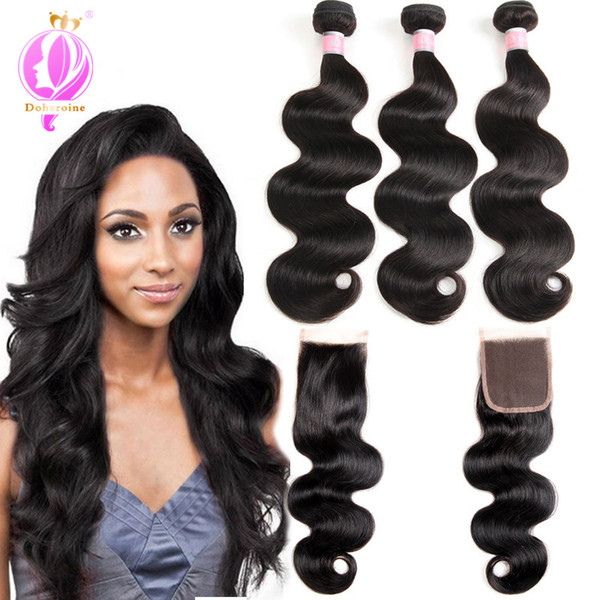 Brazilian Hair Weave Bundles Body Wave Human Hair Bundles With Closure Non Remy Hair 3 Bundles With 4X4 Lace Closure