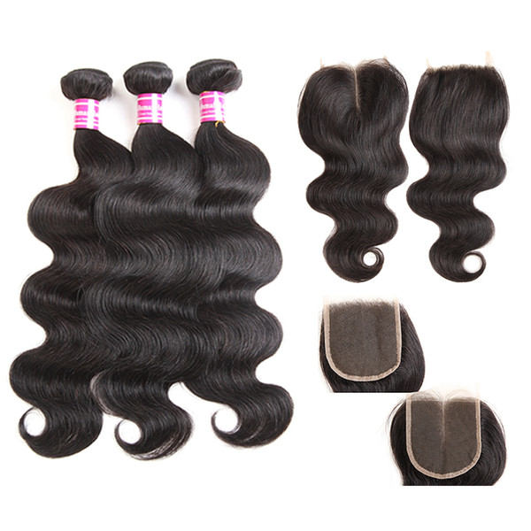 body brazilian virgin human hair top lace closure middle free part 4x4 with cheap 3 bundle human hair weave 8-26 inch