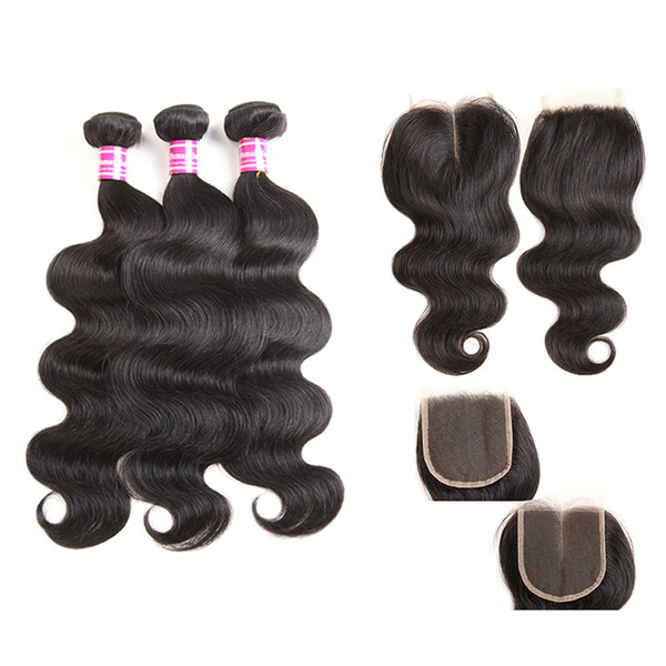 8a 4x4 brazilian virgin hair wefts with lace closure 3 bundles body wave hair weave 4x4 lace closure cheap human hair weave