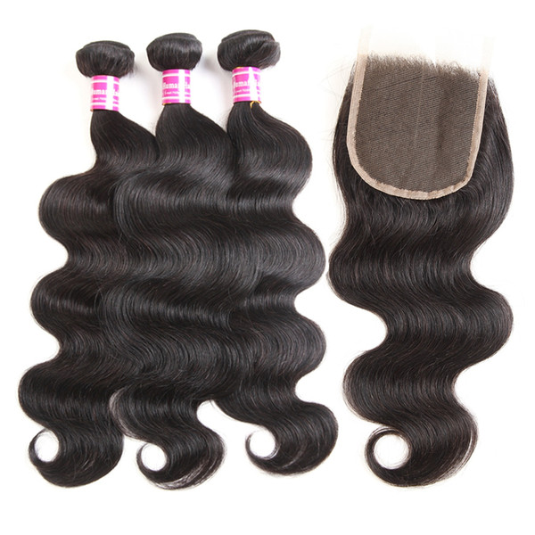 wholesale brazilian virgin hair 4x4 lace closure straight body wave weave 3bundles with 4x4 lace closure human hair extension