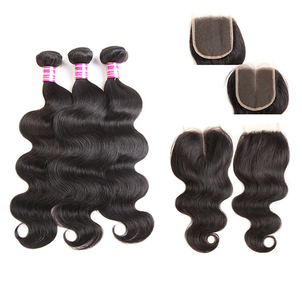 cheap 3 bundle virgin brazilian hair body wave with 4x4 lace closure human hair wefts 8-26 inch with closure