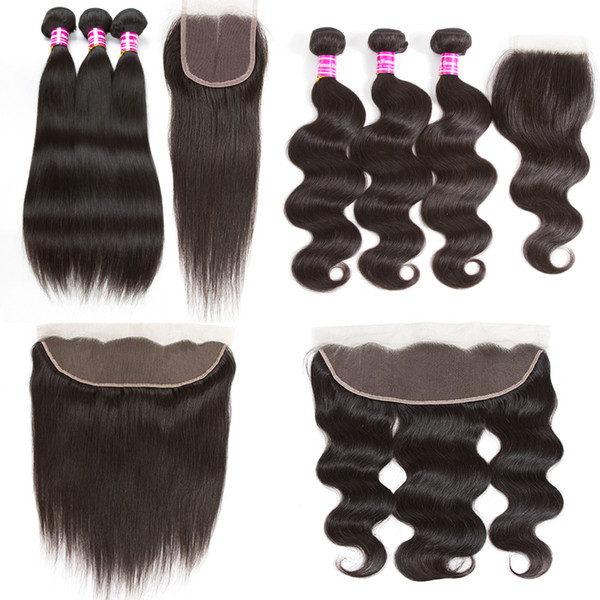 peruvian virgin human hair body wave and straight 3 bundle and 13x4 lace frontal 4x4 lace closure human hair weave 4pcs