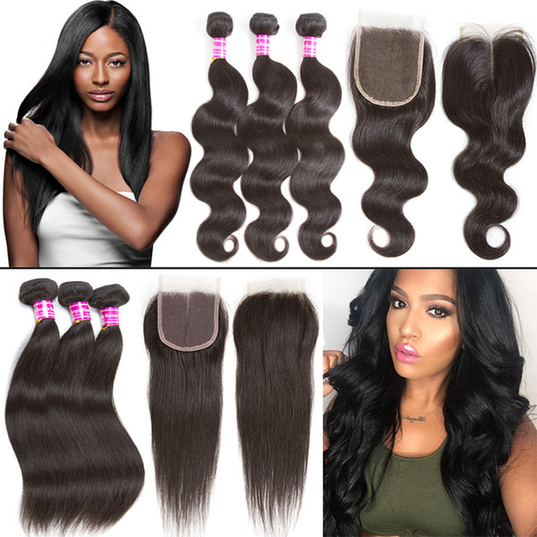 Cheap Body Wave 8A Brazilian Human Hair Bundles with Frontal 100% Unprocessed Straight Virgin Hair Bundles with Closure Human Hair Extension