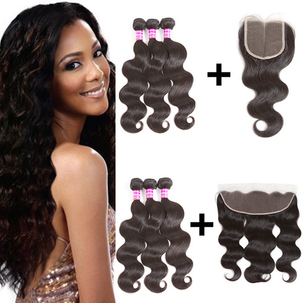 100% unprocessed brazilian virgin human hair body wave weft 3 bundles with 13x4 lace frontal or 4x4 lace closure human hair weave