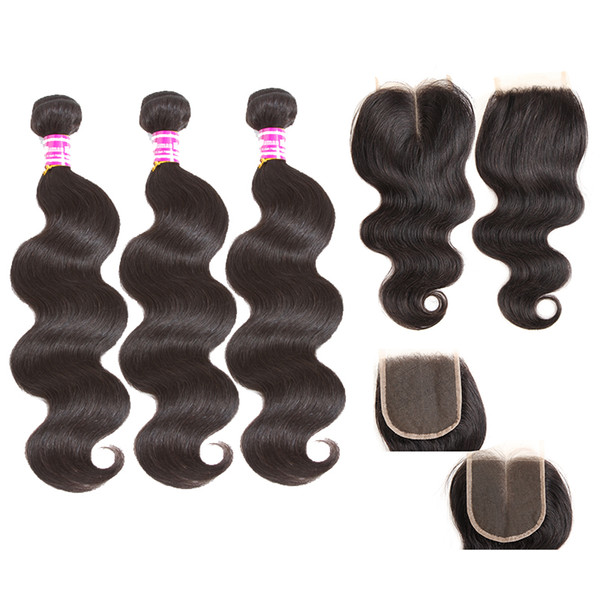 hot sale 4x4 lace closure with 3 bundles brazilian virgin hair weave body wave unprocessed brazilian human hair extensions