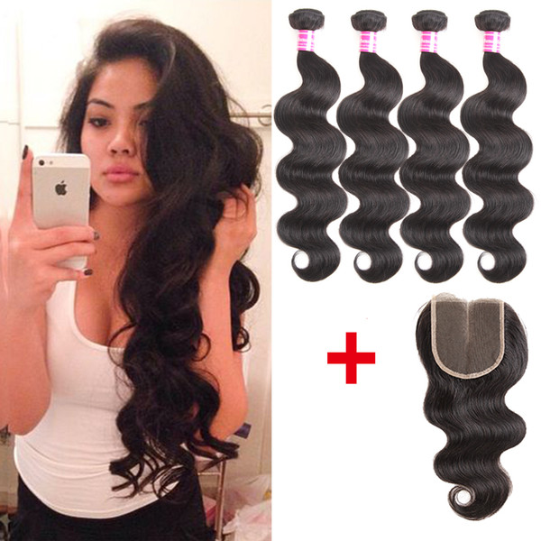 virgin brazilian hair body wave straight human hair weave with closure unprocessed ear to ear 13x4 frontal closure and 4x4 Lace Closure