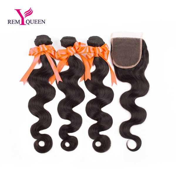 Dream Remy Queen Malaysian 8A Unprocessed Virgin Human Hair Body Wave 3 Bundles with Free Part Closure Natural Color Hair Weft Extensions