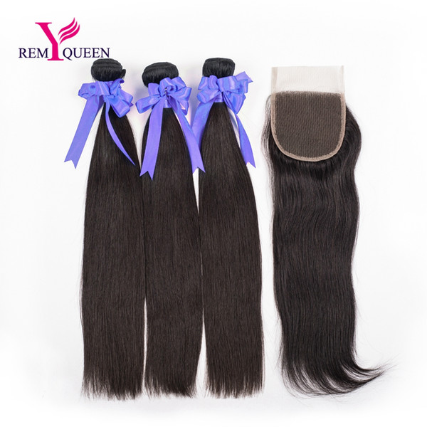 Dream Remy Queen Indian Hair Bundles with Lace Closure 8A Human Hair Straight on Sale Good Quality Unprocessed Hair Weaving with Closure