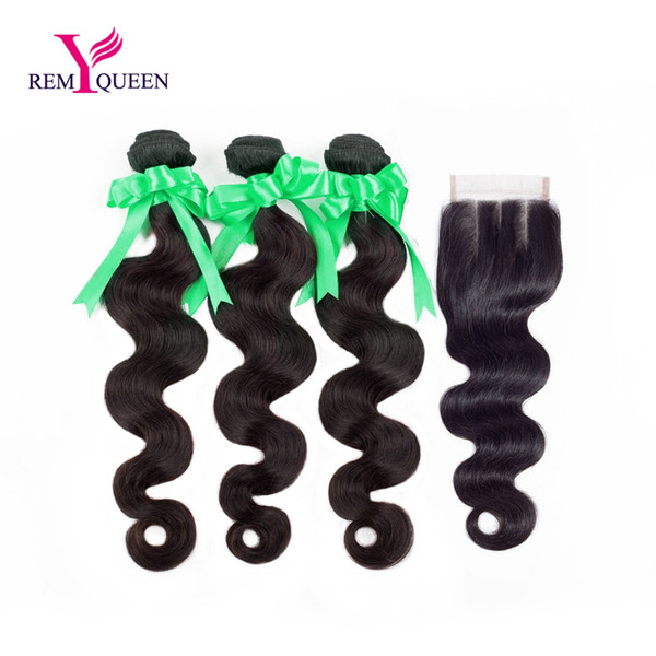 Dream Remy Queen Peruvian Human Hair Extension Body wave Bundle With Closure Deals 4x4inch Three Part Lace Closure Natural Color Virgin Hair