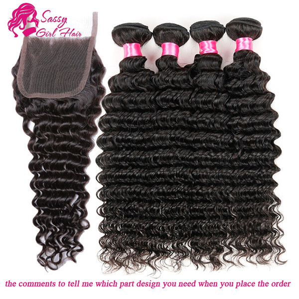 Malaysian Deep Curly Lace Closure With Bundles Malaysian Natural Wave Hair Weaves Virgin Hair Lace Closure Free Part Middle Part Three Part