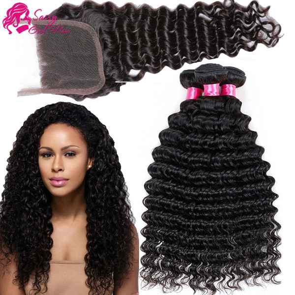 Mongolian Deep Curly Hair With Mongolian Remy Human Hair Lace Closure Unprocessed Human Hair Bundle Lace Closure 4*4 Natural Color