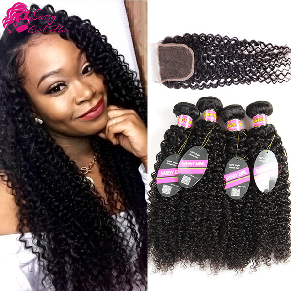 Malaysian Curly Hair Unprocessed Virgin Hair Lace Closure Malaysian Curly Weave Virgin Hair Bundle Deals Natural Color Free Three Middle