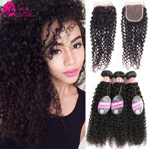 Peruvian Kinky Curly Virgin Hair With Closure 7a Curly Weave Human Hair With Closure Peruvian Virgin Hair With Closure 3/4 Bundles