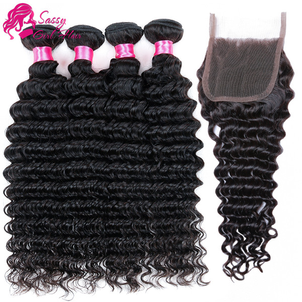 Brazilian Deep Wave Bundles With Closure Human Hair 4 Bundles With Closure Water Wave Brazilian Virgin Hair With Closure Deep Curly