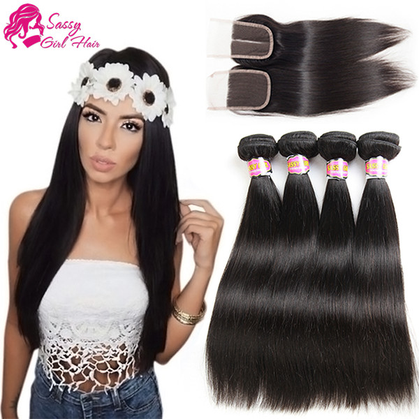 Peruvian Straight Human Hair Bundles With Closure Peruvian virgin Hair With Closure Unprocessed Virgin Hair Weaves Wholesale