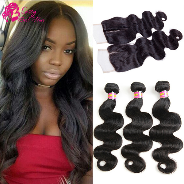 Brazilian Body Wave With Closure 3 Bundles 7a Brazilian Virgin Hair With Closure Body Wave Unprocessed Human Hair With Closure SASSY GIRL