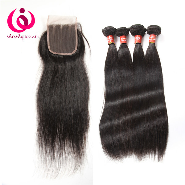 Brazilian Straight Hair 4 Bundles With Lace Closure Unprocessed Human Hair Weaves With Closure Cheap Brazilian Virgin Hair With Closure