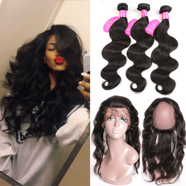 Peruvian Hair 360 Lace Frontal With Bundles Pervian Body Wave 3 Bundles With 360 Frontal Closure 100% Human Hair Weave Peruvian Virgin Hair