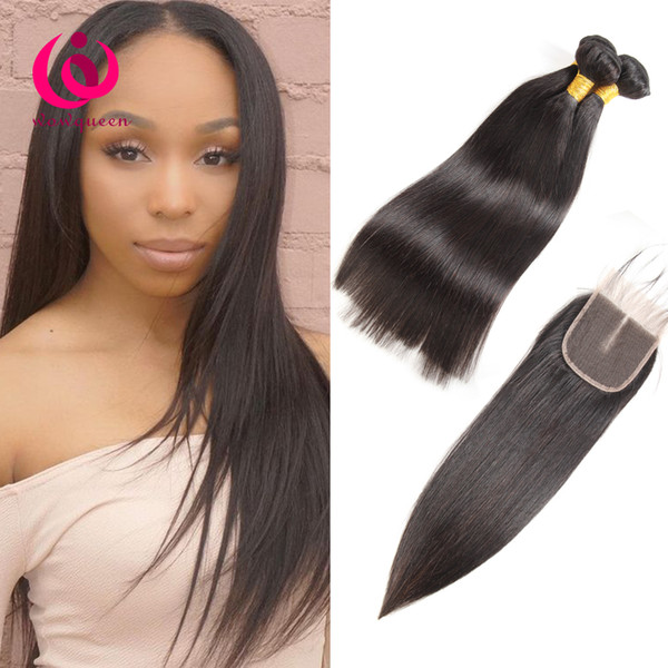 Brazilian Human Hair Bundles with closure Straight 10A Grade 3pcs Brazilian Straight Hair with 4*4 lace closure Unprocessed Remy Virgin Hair