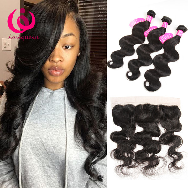 Unprocessed Human Hair Weft With Lace Frontal Closure Malaysian Body Wave With Frontal Ear to Ear Lace Frontal With Malaysian Hair Bundles